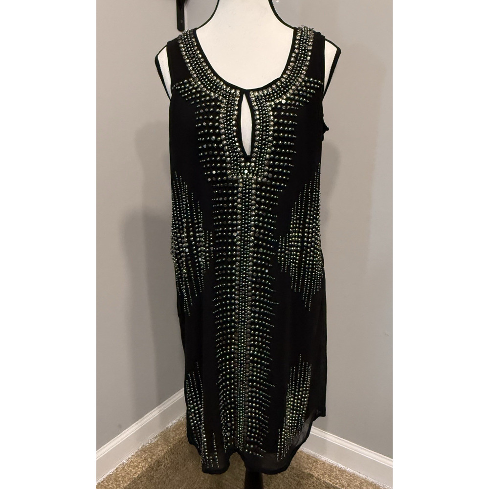 NWT Alberto Makali Scoop Neck Studded Mini Dress Size Large Art Deco Edggy Boho